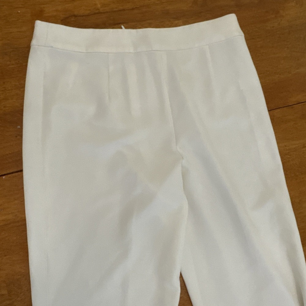 Posh Couture Off White Flare Leg Pants Bow Tie Side Slit Wide Leg L Retail 249 - Picture 4 of 11